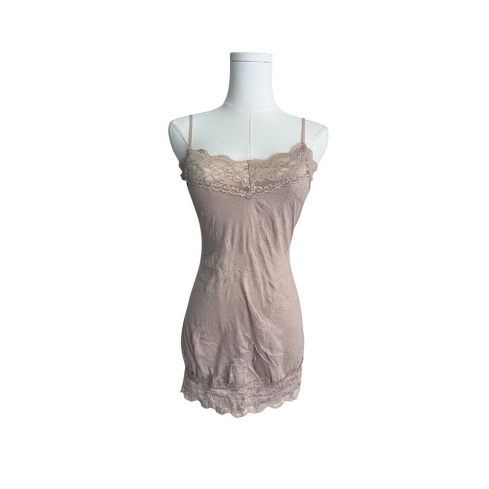 Arden B Y2K Lace Trim Satin Cami Y2K Nude Blush Adjustable Strap Tank Small